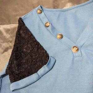 SHEIN Blue V-Neck Lace Sleeves Top Sz XL SUPER SOFT